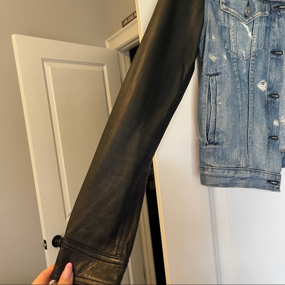 Rag and Bone denim jacket leather sleeves size xs - Picture 5 of 7